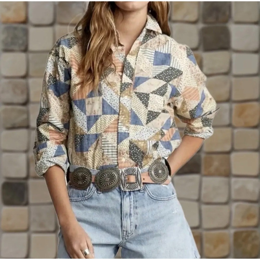Polo Ralph Lauren Sz 4 Patchwork Quilt Western Womens Button Down Shirt Floral